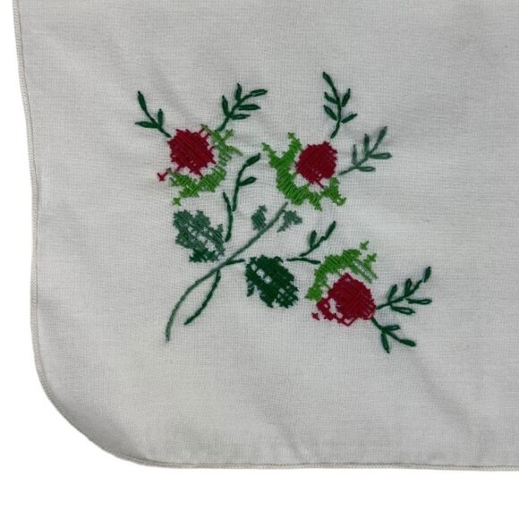 Napkins / Handkerchiefs (3) White Cotton Floral Handsewn Embroidery Crosstitch - Picture 5 of 10